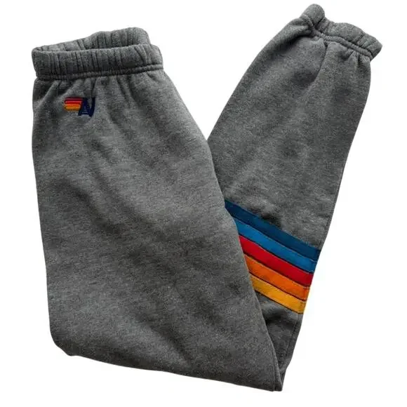 Aviator Nation Rainbow Leg Stripe Sweatpant Grey Size XS Jogger High Rise Cotton - Picture 2 of 6